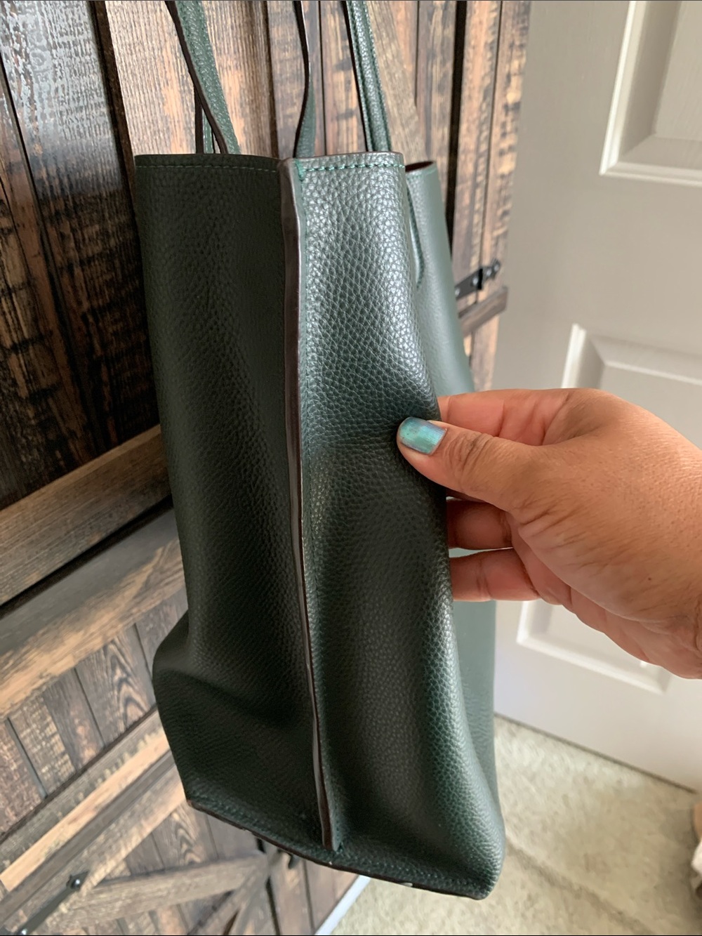 Coach Green Pebbled Leather Turnlock Tote with Tan Tag - Picture 7 of 11